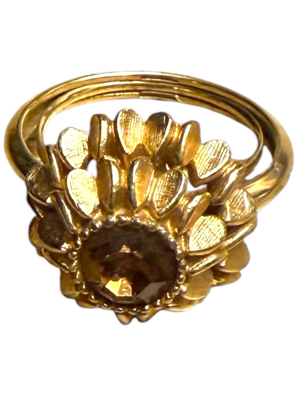 Vintage Avon Gold Tone Sunflower Rhinestone Ring